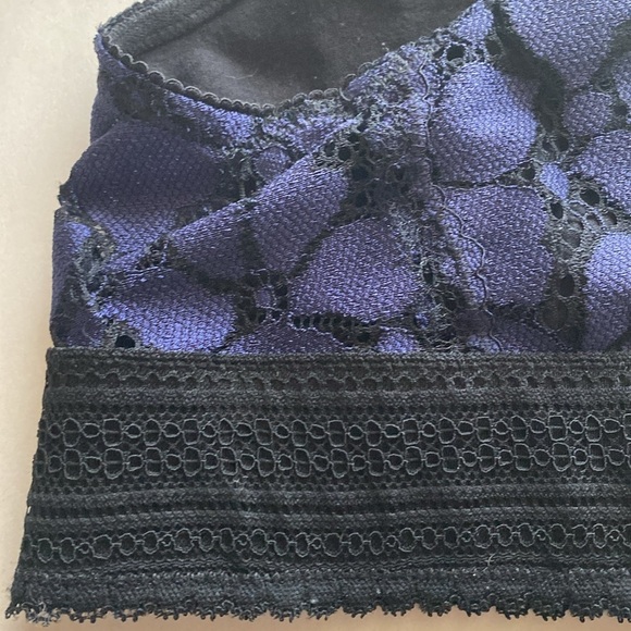 Aerie Lace Bralette Womens L Purple/Black unlined pull over Deep V Dark Romantic - Picture 4 of 8